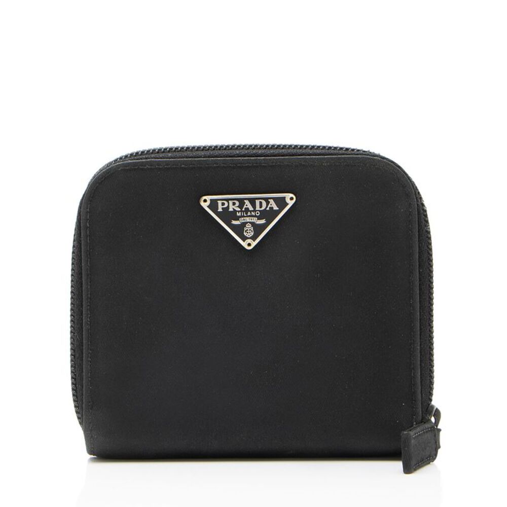 Prada Tessuto Saffiano Compact Bifold Zip Around Wallet